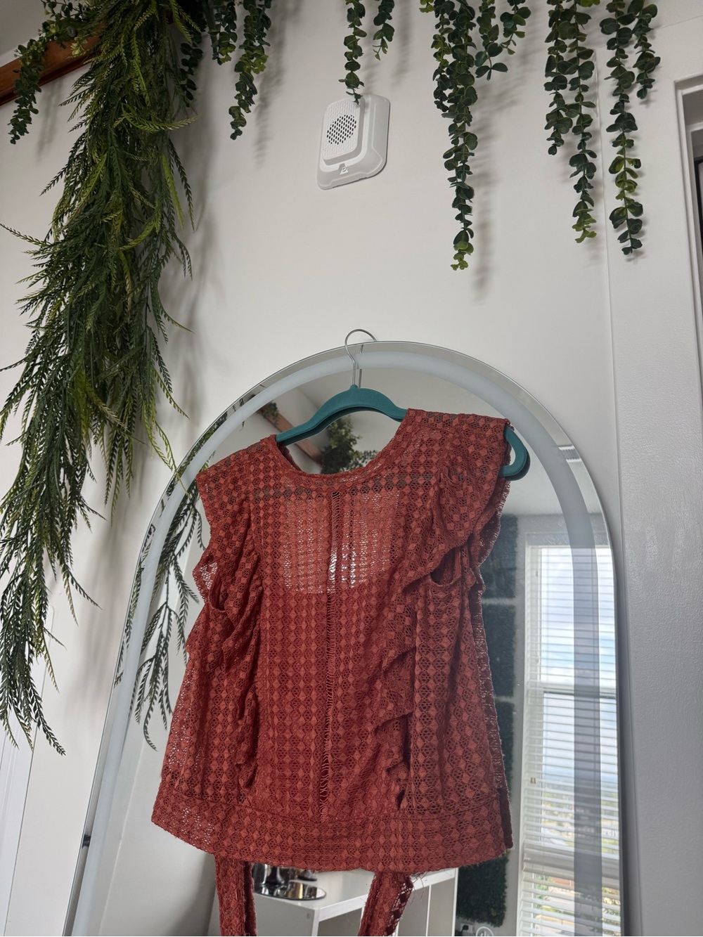 Rust Lace Ruffle Sleeve Blouse - Unbranded